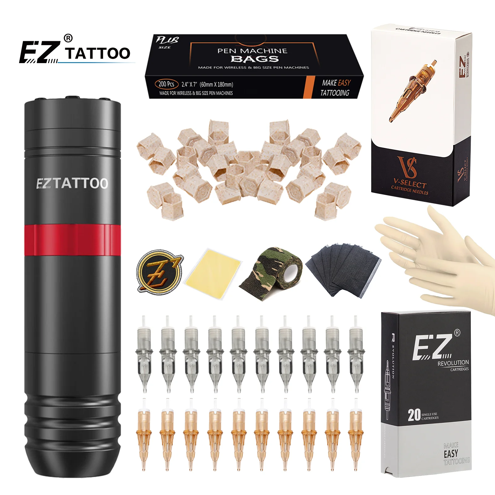 EZ Tattoo Kits Caster Wireless Cartridge Tattoo Machine Stift mit 40 stücke EZ Cartridge Tattoo Nadeln für Tattoo Permanent Make-up