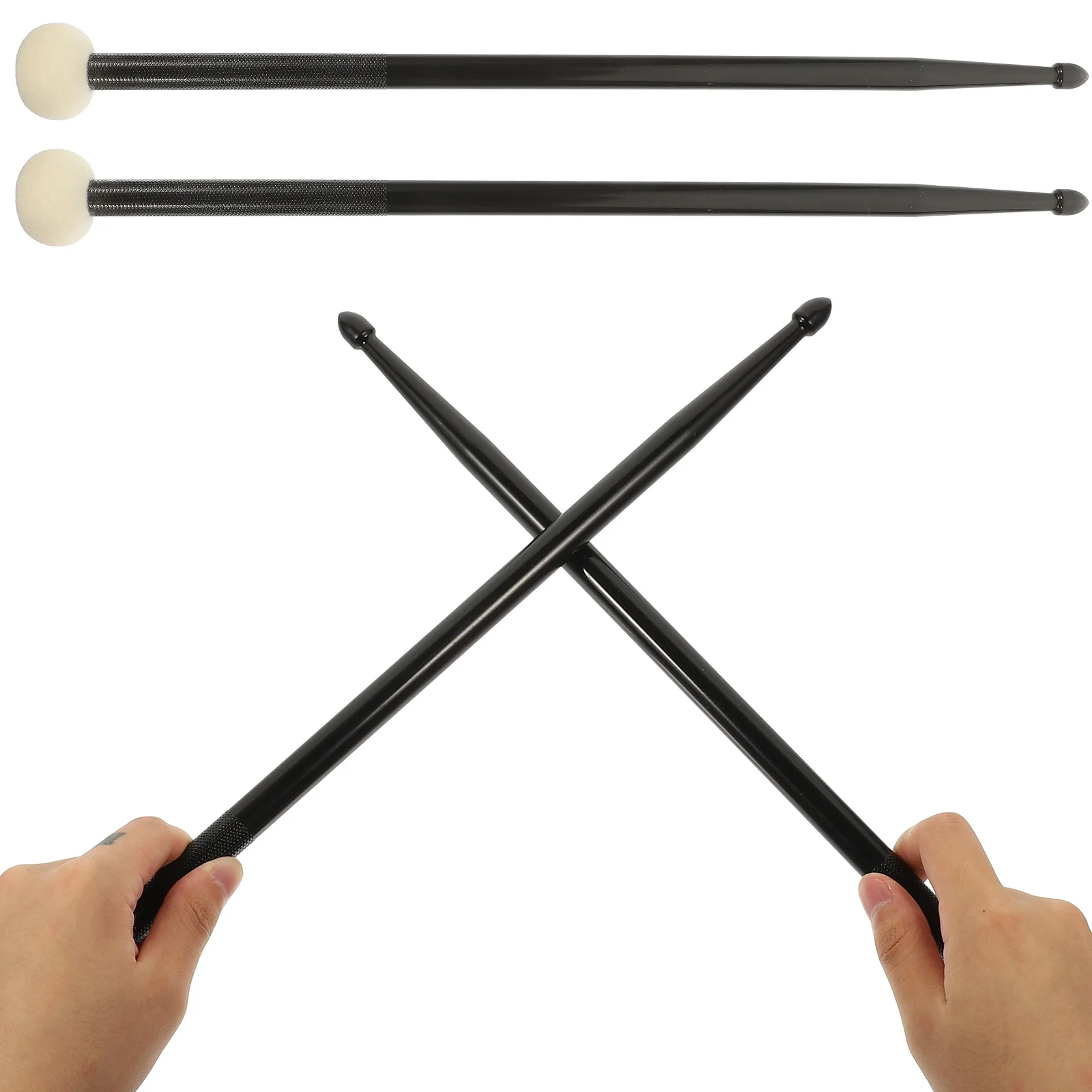 

Double-headed Drumsticks Black Felt End Sided Professional Durable Percussion Practice Musical Instruments Nylon