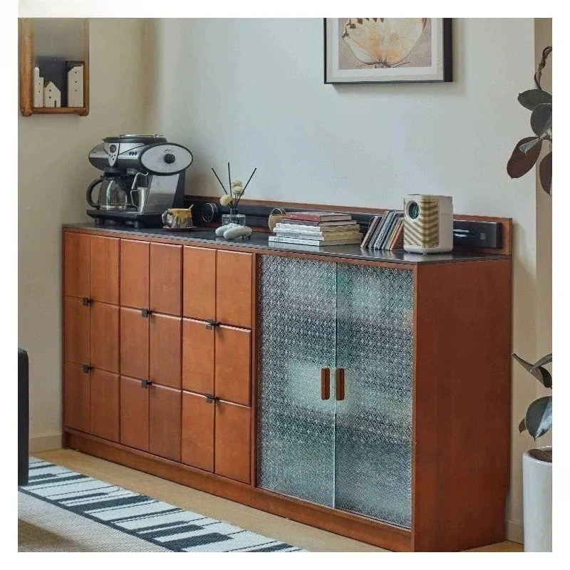 

Solid wood rock slab dining side cabinet integrated against the wall locker modern storage cabinet tea cabinet