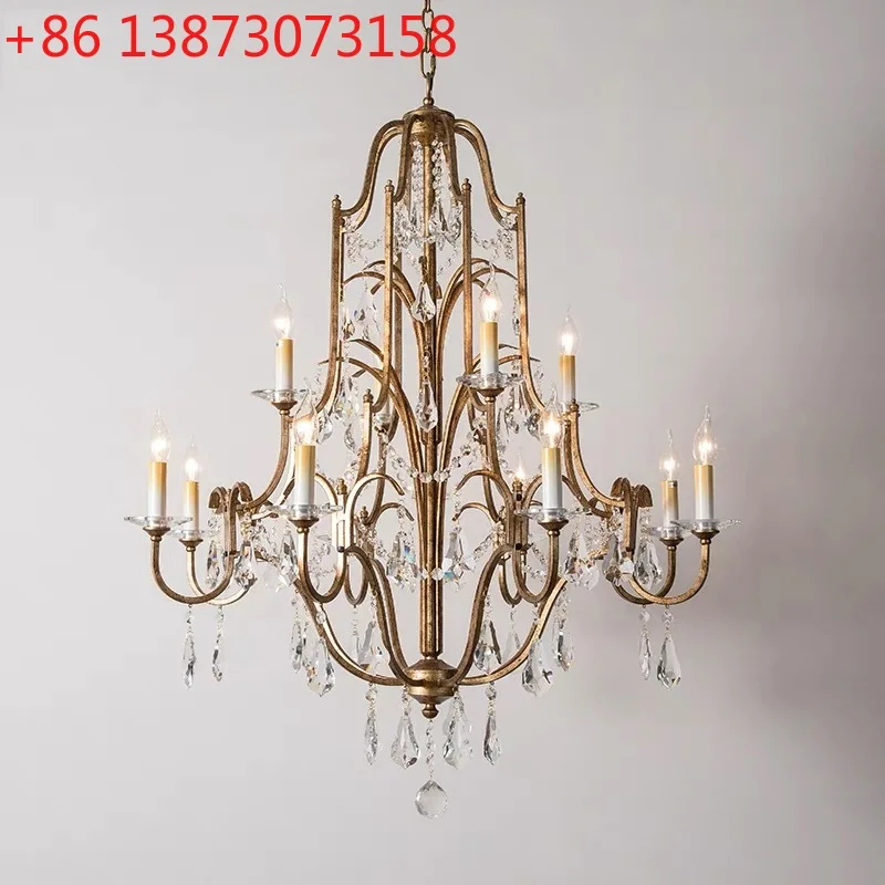 

American duplex building chandelier living room villa apartment hollow height crystal French candle dining room long staircase l