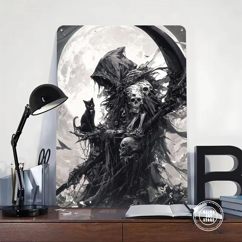 Soul Reaper and Black Cat Printed Poster Customized Wall Art Retro Vintage Metal Tin Signs for Home Gaming Decoration Room House