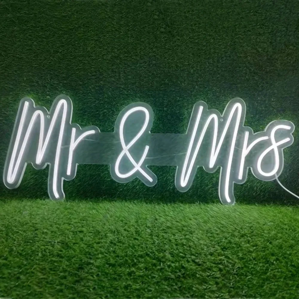 

USB Neon Sign Mr and Mrs Led Letters Flex Transparent Acrylic Nigh Light Anniversary Party Valentine's Day Wedding Decor Neon