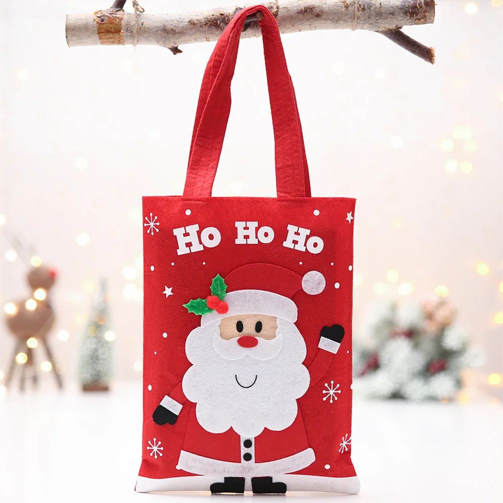 

Christmas Gift Bags Portable Cartoon Tote Bags for Party Favors Candies Chocolate (Red, Santa Claus Pattern)