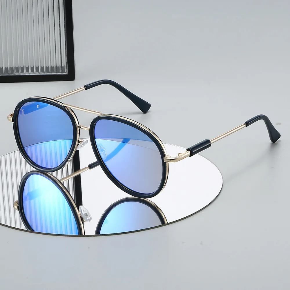 

Fashion Double Bridges Pilot Men Sunglasses Shades UV400 Vintage Gradient Mirror Women Trendy Metal Frame Sun Glasses