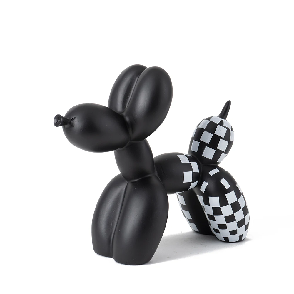 Figuras de perro con globos naranjas, escultura de tablero de ajedrez blanco, negro, azul y rosa, estantería, decoración Interior para el hogar y la sala de estar