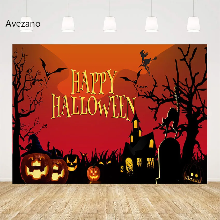 

Avezano Halloween Decoration Backdrop Pumpkin Lantern Bat Castle Cemetery Party Background Banner Decor Photo Studio Photozone