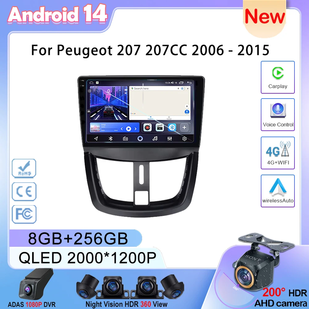 

5G Wifi For PEUGEOT 207 CC 207CC 2006 - 2015 Android Car Screen Dash Cam Navigation GPS Carplay Touch Screen Auto Stereo DVD