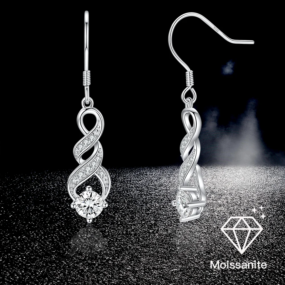 

925 Sterling Silver Moissanite Dangle Drop Earrings For Women Pass Diamond Tester Bride Wedding Earrings Fine Jewelry Gift