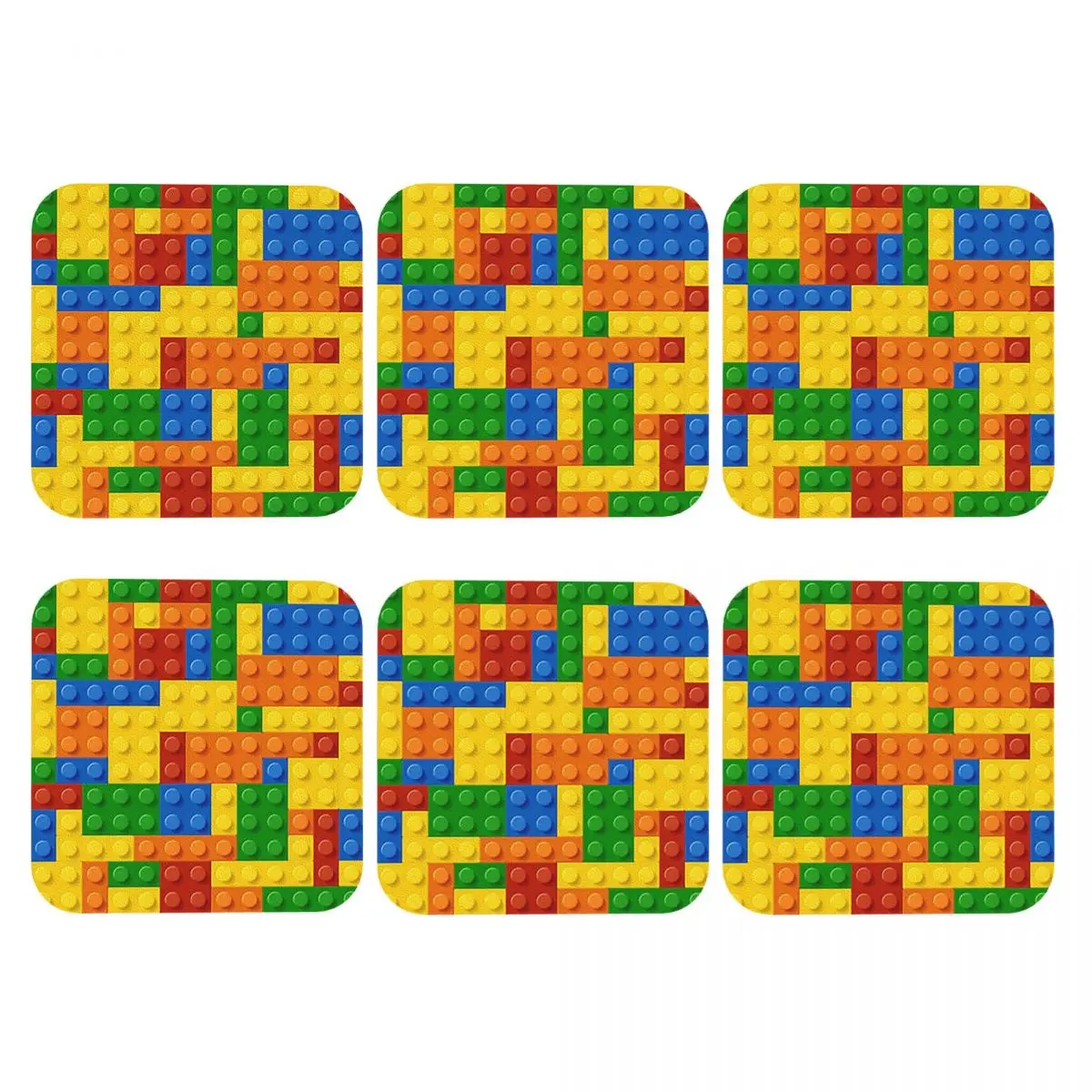 Building Blocks Construction Brick Coasters PVC Leather Placemats Non-slip Coffee Mats for Decor Home Dining Pads Set of 6