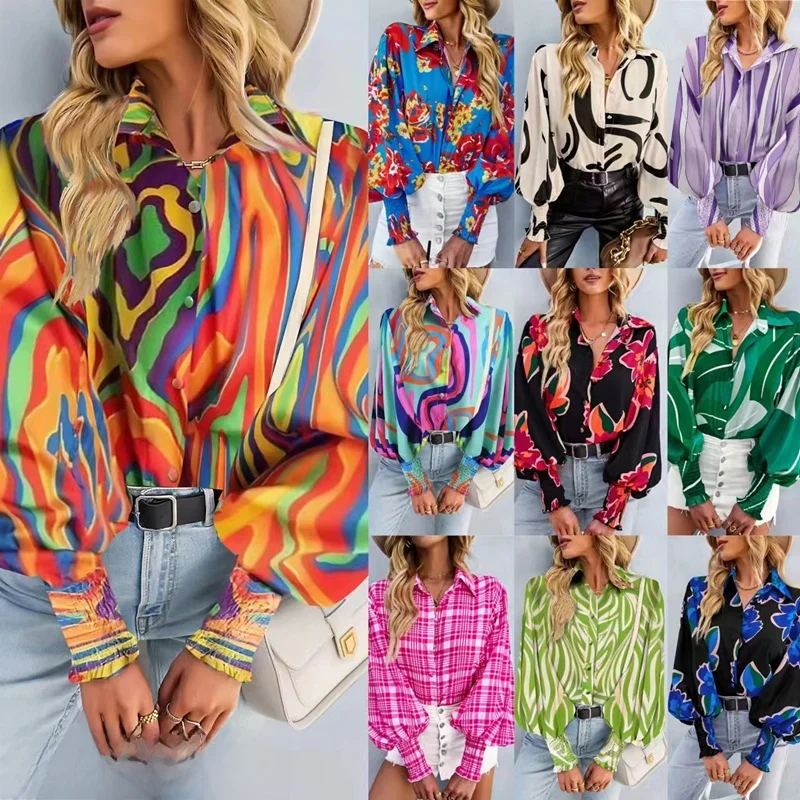 

Faionable Printed Long Sve Lantern irt Women's Sle Spring Summer Trendy Commute Versatile Floral Polyester Casual irt