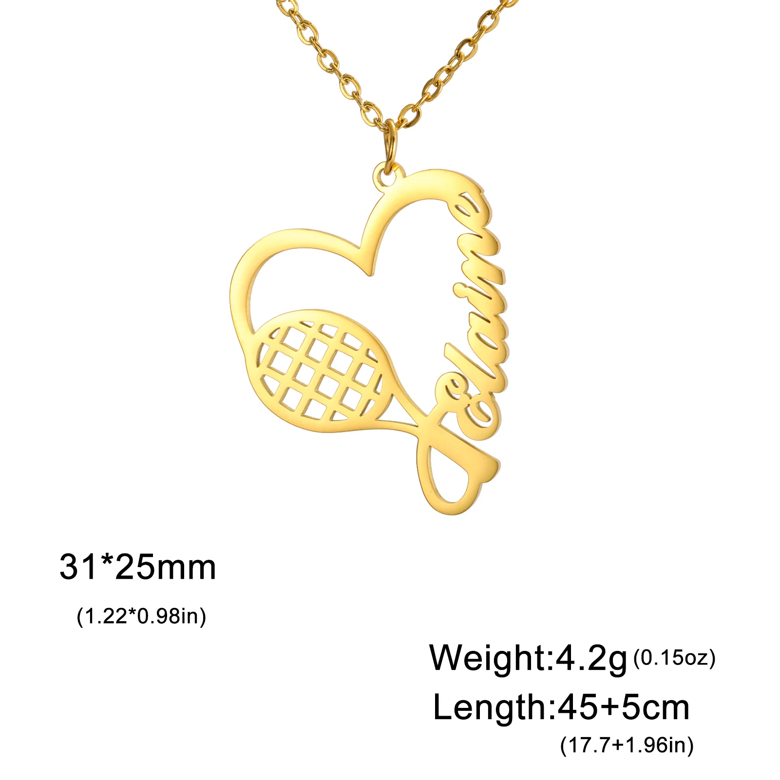 Lemegeton مخصص الحب مضرب التنس اسم قلادة مجوهرات من صلب لا يصدأ الرياضة شخصية قلادة هدايا عيد الحب #5