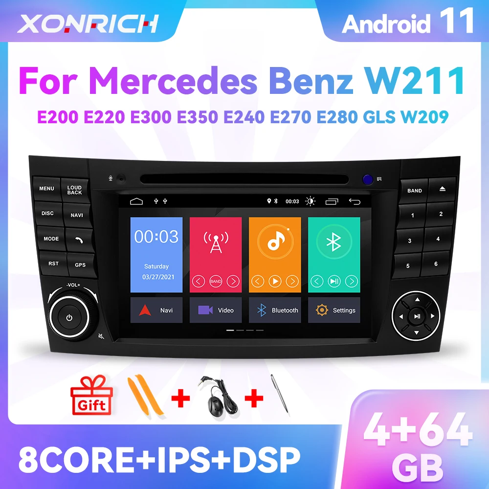 Carplay Android11 2Din 4GB Car Radio For Mercedes E-class W211 E200 E220 E300 E350 E240 E270 E280 CLS CLASS W219 RDS GPS DSP IPS