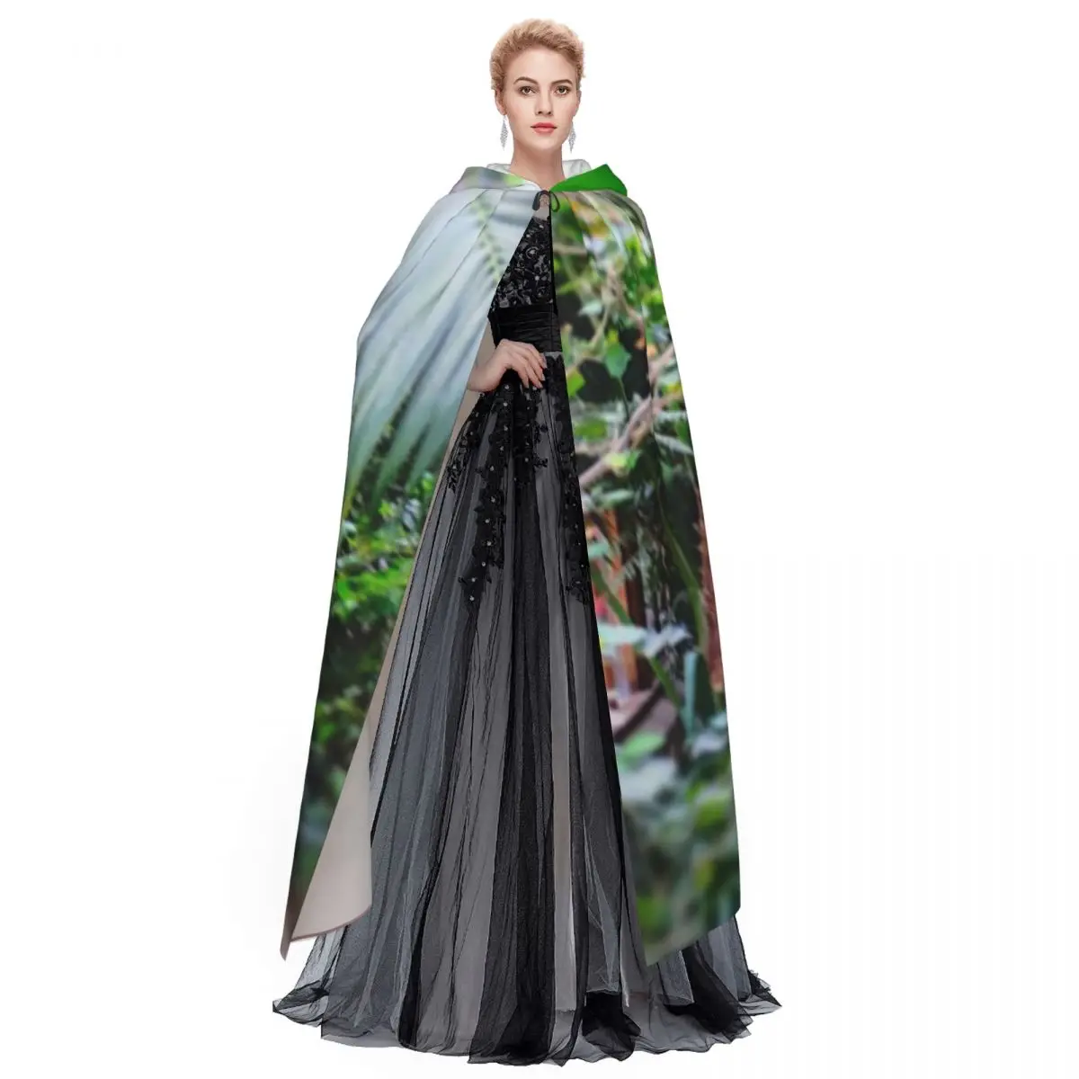 Path Through The Jungle Long Hooded Cloak Witch Medieval Costume Cosplay Cape HalloweenParty Adult Unisex