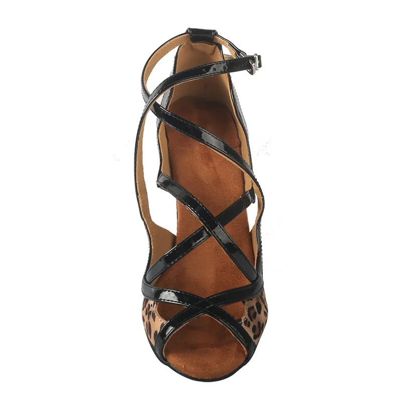 Wedopus Scarpe da ballo latino con cinturino incrociato personalizzato Scarpe da ballo in raso leopardato inglese Scarpe da ballo tango Sasha Tacco alto 9 cm