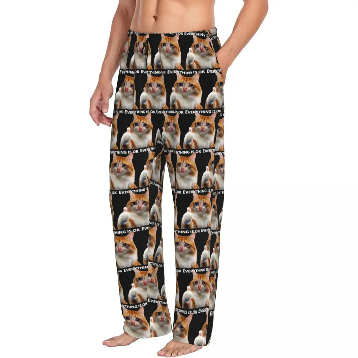 

Custom Everything's Ok Crying Cat Memes Men Pajama Pants Lounge Sleep Sleepwear Bottoms with Pockets