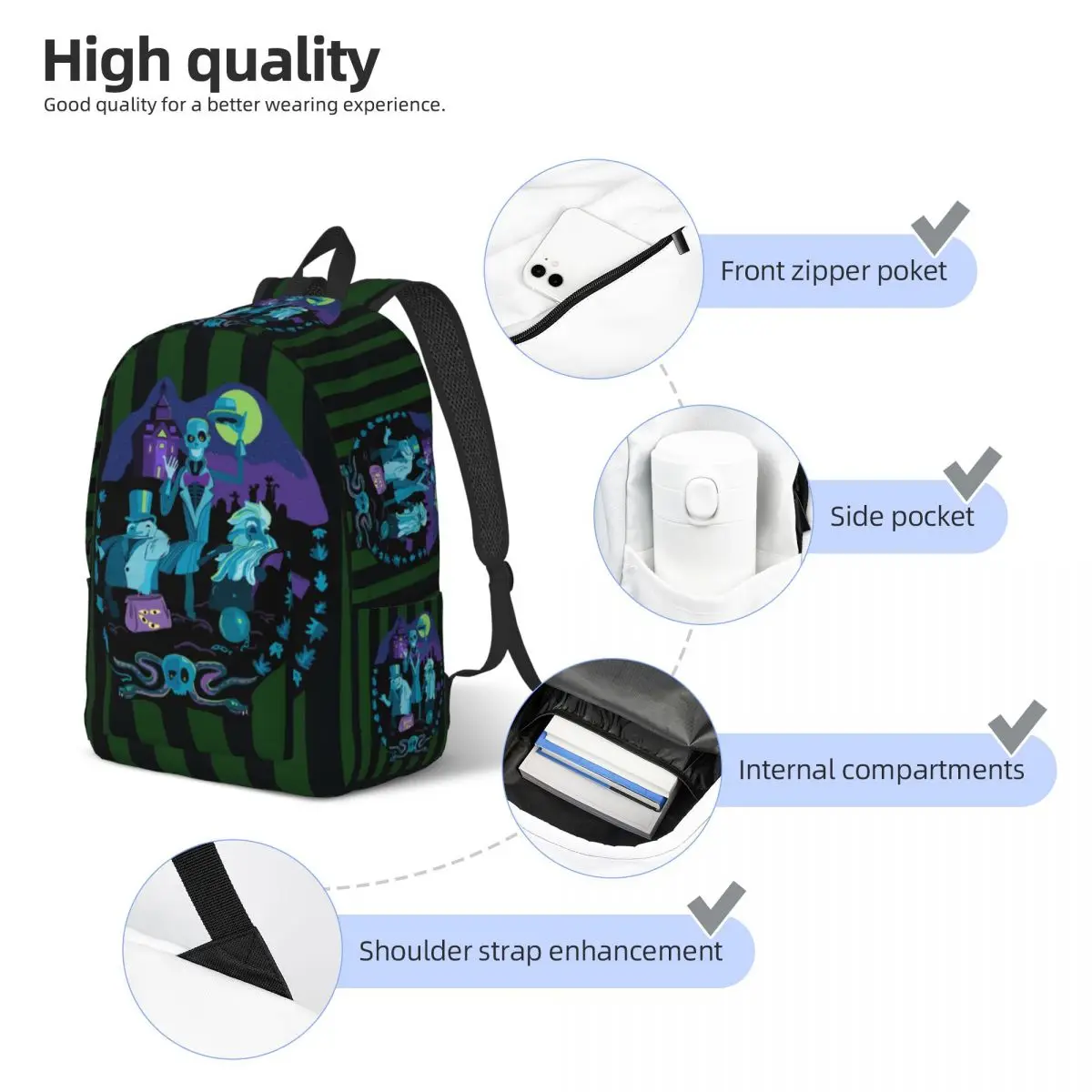 Customized Haunted Mansion Canvas Backpack Men Women Fashion Bookbag for School College Halloween Ghost Bags