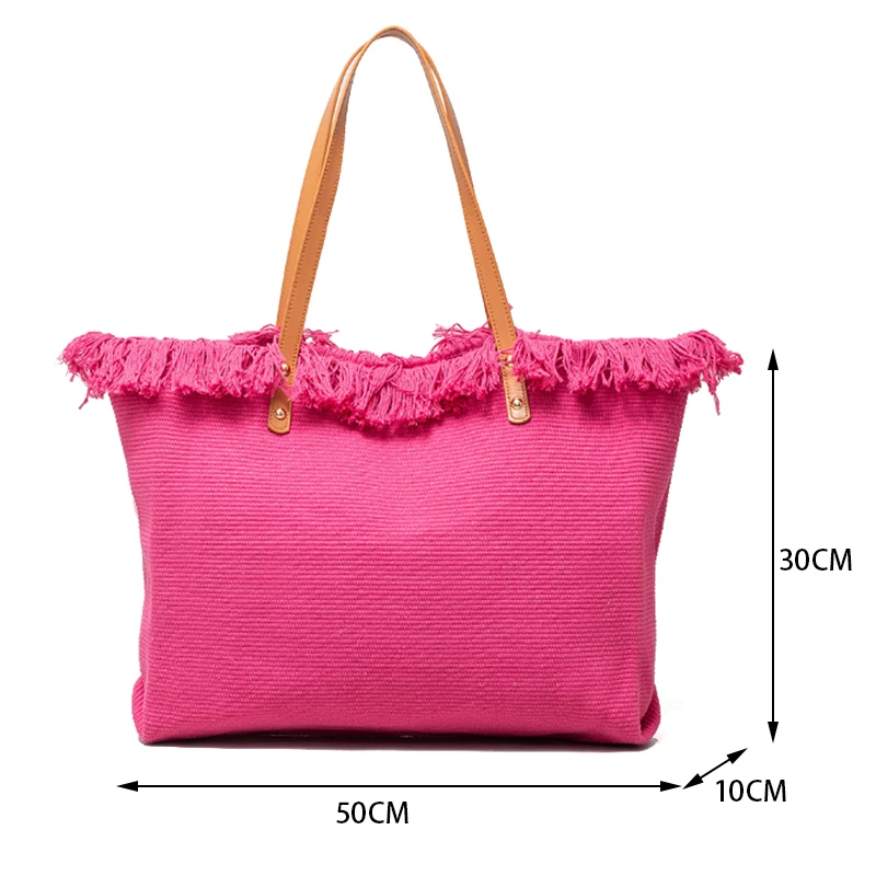 Bolso de mano de lona de gran capacidad, bolso de hombro, nuevo bolso de playa, bolso de mujer con diseño de borla