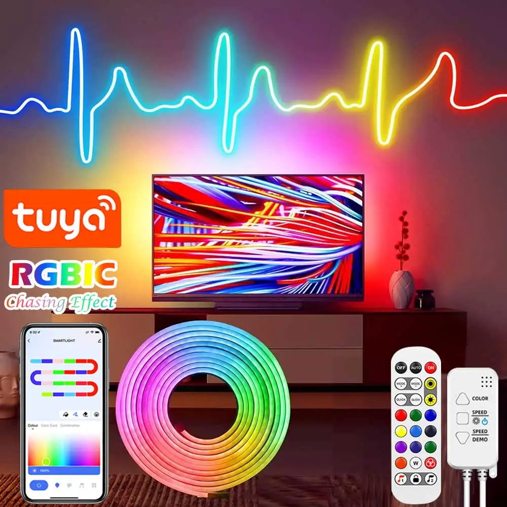 Neonowy neonowy neonowy sznur oświetleniowy silikonowy LED diody na wstążce 5-24V 84 diod/M z synchronizacją muzyki RGBIC Dreamcolor goni paski do