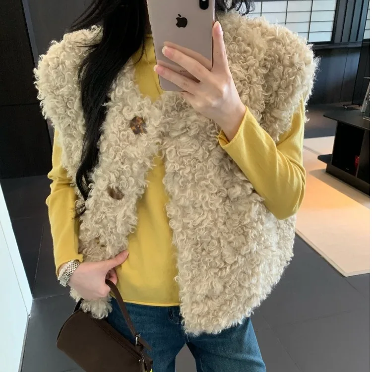 

Women's Suede Vest Thiened Versatile Casual Sle Autumn Winter Faionable Retro Cosite Fur ort Outerwear