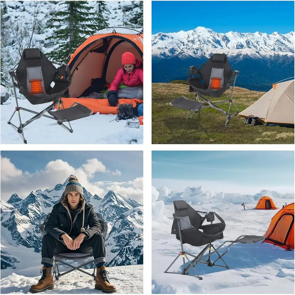 Tragbarer beheizter Hängesessel mit Ständer, Getränkehalter, Seitentasche, Powerbank, ideal für Terrasse, Camping und Hinterhofgebrauch (2 Stück).