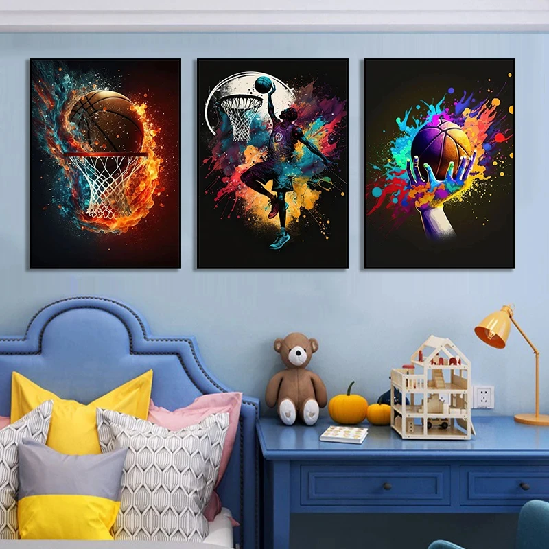 Colorful Sport Basketball Posters Prints Canvas Painting Nordic Sports Wall Art Picture for Kid Teen Boys Gift Room Gym Decor