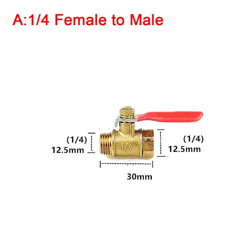 1/4 "1/2" BSP Vrouwelijke Buitendraad Twee Manier Messing Pneumatische Uitschakeling Kogelkraan Pijp Connector Koppeling adapter