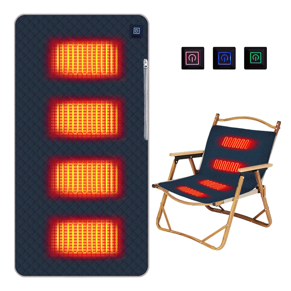 

4 Heated Areas Heating Mat Cushion Portable Heated Chair Cushion 3 Adjustable Temperature Type C/USB Charging for Outdoor Travel