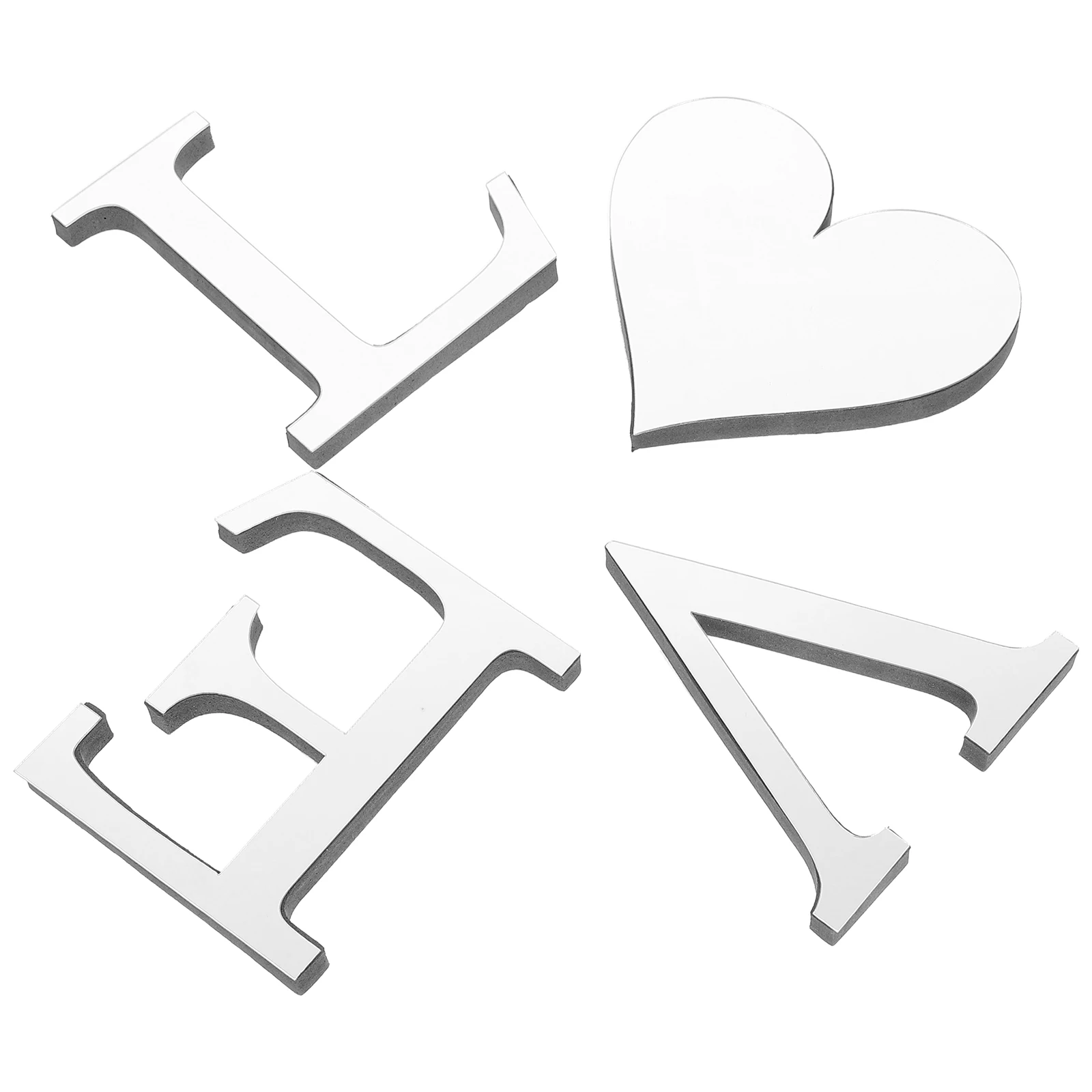 

Letters Wall Decor Acrylic Mirror Stickers Silver Heart Shaped 3D Effect Self Adhesive Home Office Bathroom Living Room Decals