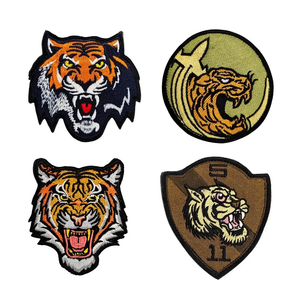 

Tiger Head Hook and Loop Patches for Clothing Armband Morale Badges on Backpack Jacket Embroidery Patch Tactical Vest Sticker