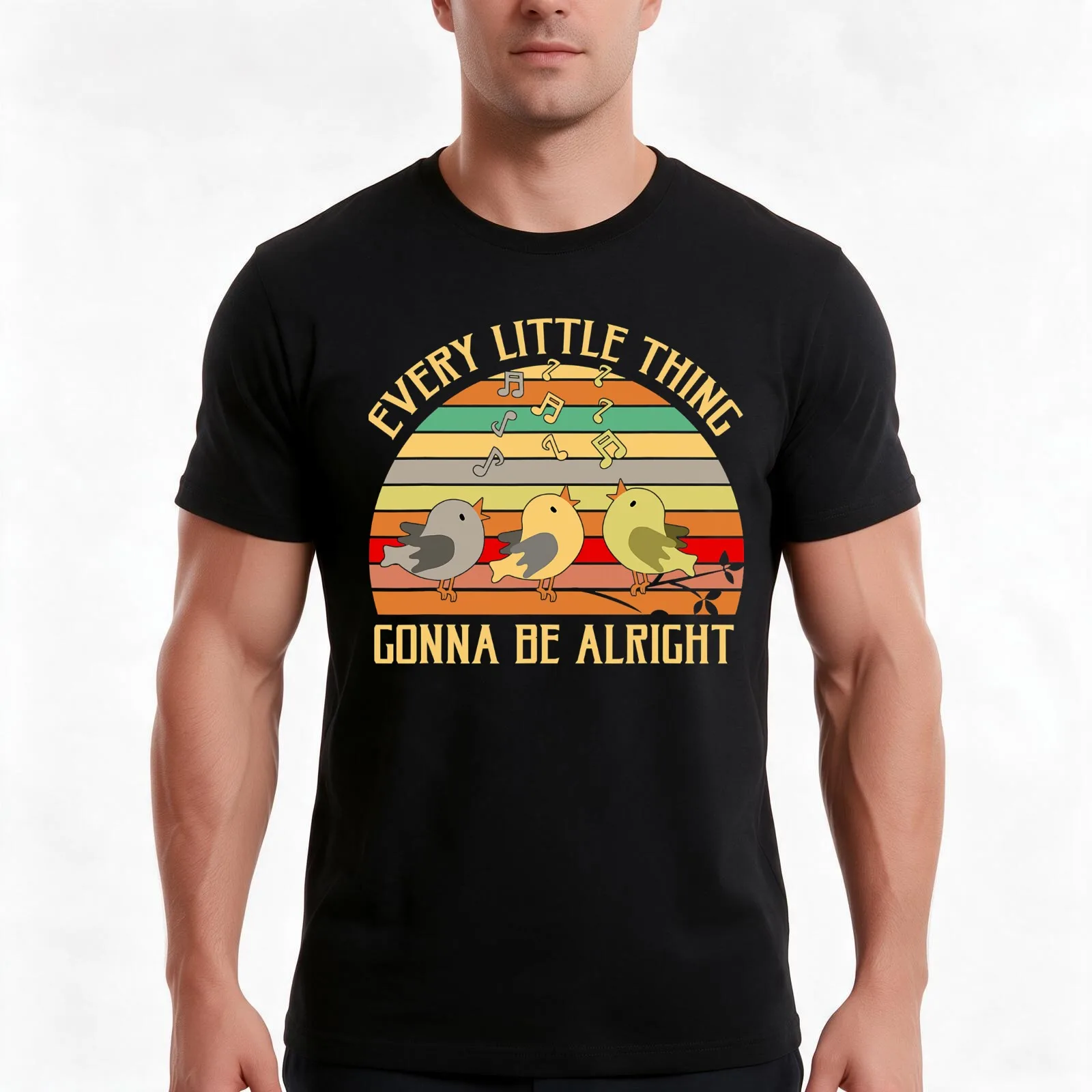 Every Little Thing Is Gonna Be Alright Bird T-Shirt, Summer Casual Cotton Tee, Oversized Streetwear Tops, Vintage Graphic Print