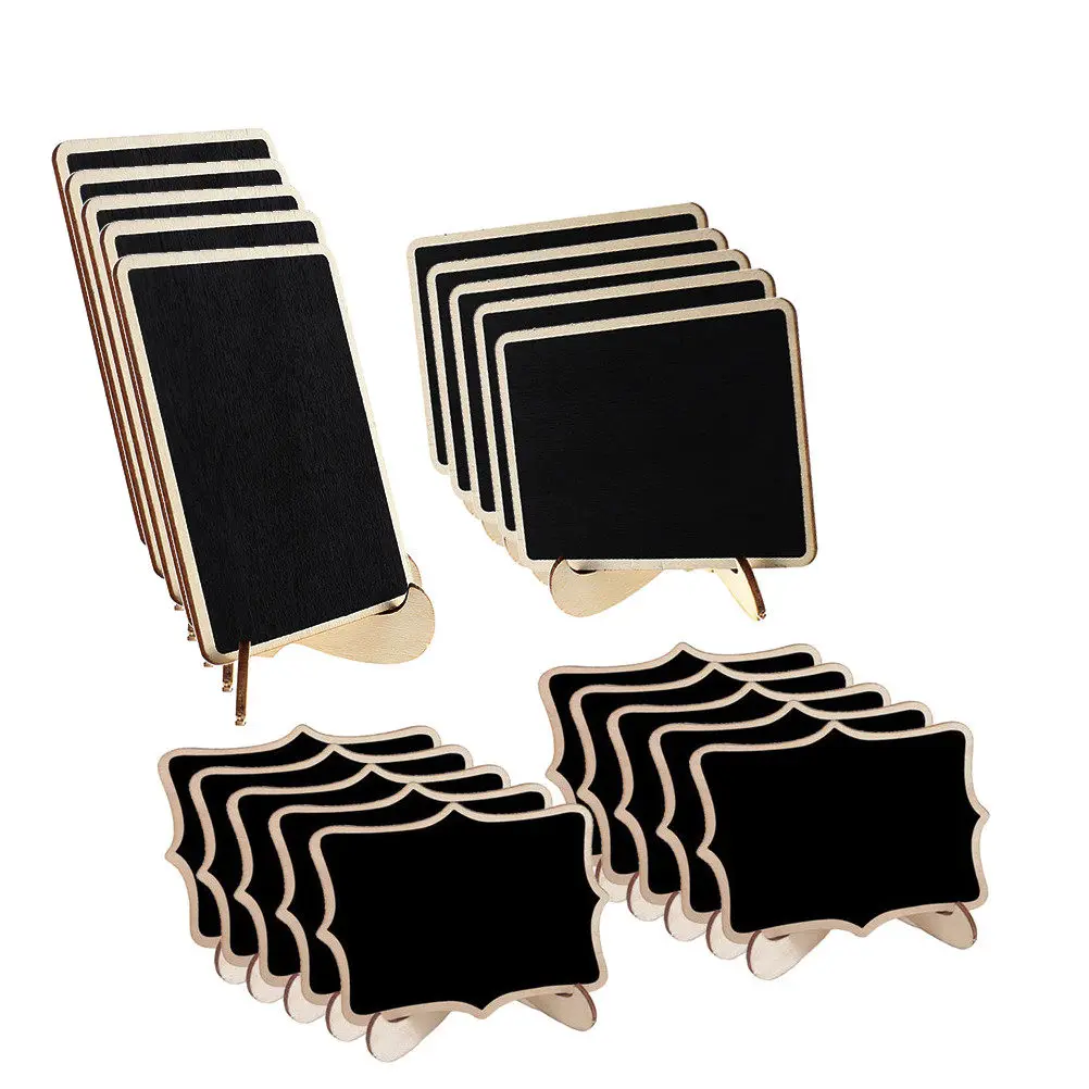 16Pcs Wooden Display Chalkboards Mini Blackboard Single-Sided Message Board Ornament Lightweight Wipe for Party