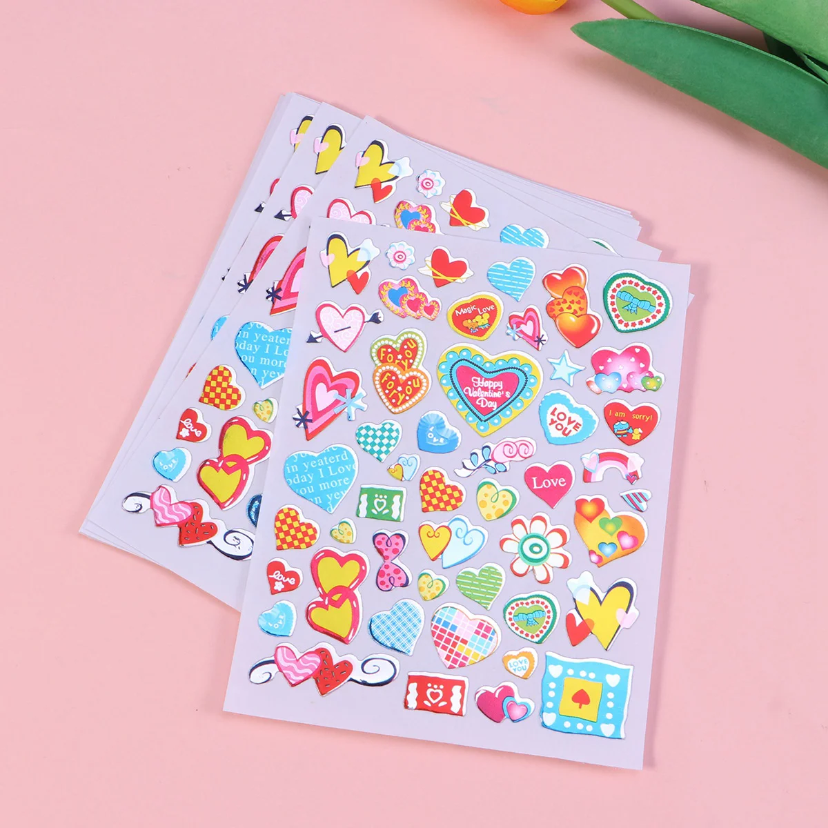 10 Sheets Stickers PVC Classroom Props Heart Shape Cartoon Love Heart-shaped Decals