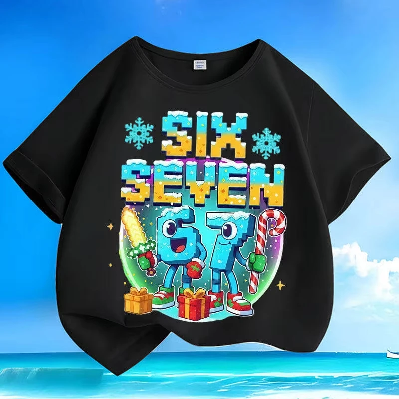 Kids Winter Christmas SIX SEVEN 67 Graphic T-Shirt, Soft Cotton, Holiday Wear for Boys & Girlstk0145