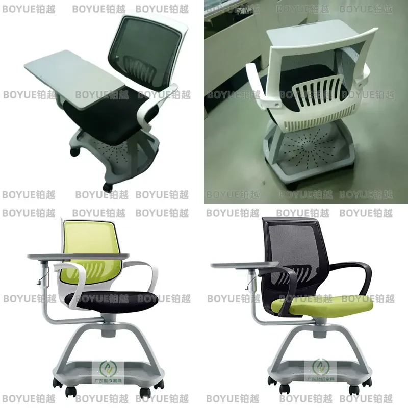 Ergonomic Mesh Office Chair with Large Writing Tablet Book Basket Cup Holder Rolling Training Lecture Meeting Desk Seat