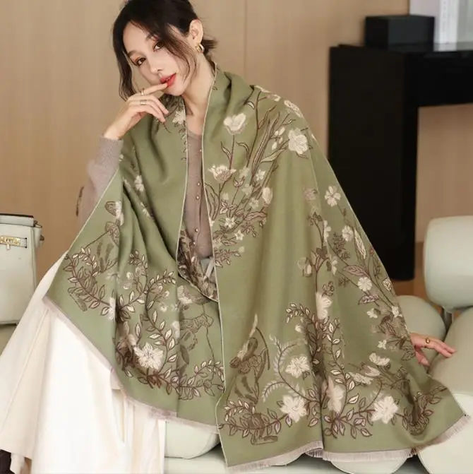 Fashion Shawl Cashmere Wrap Scarf Women Shawl Scarf Double Sided Warmth Luxury Warm Scarves Floral Women Winter Scart Shawl