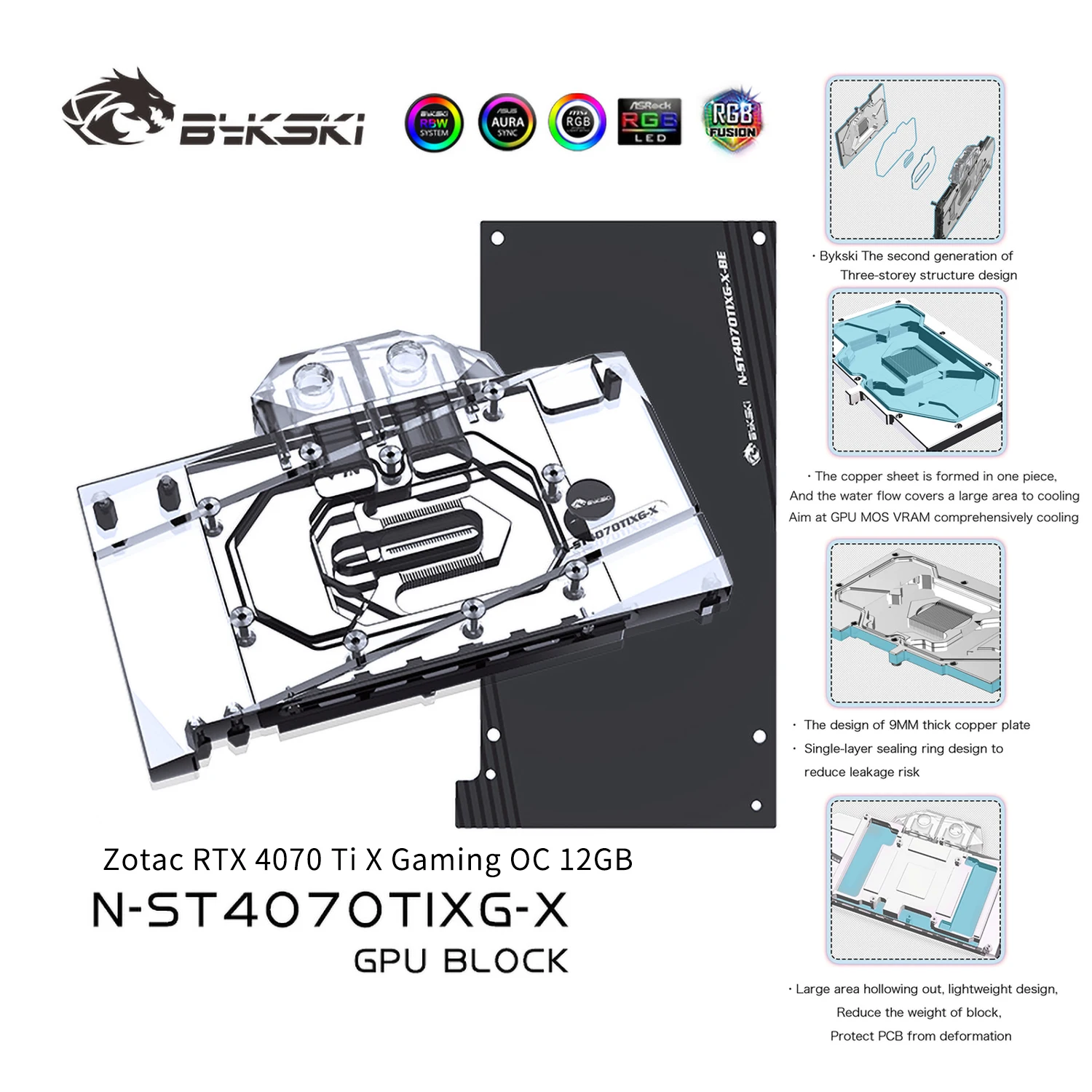 

Bykski GPU Water Cooling Block For ZOTAC RTX 4070Ti 12GB X-GAMING OC Graphics Card Liquid Cooler RGB Sync N-ST4070TIXG-X