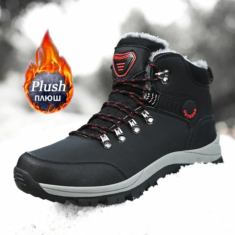 

Winter Men Boots Waterproof Leather Sneakers Men Snow Boots 2023 Outdoor Non-slip Plush Warm Ankle Hiking Boots Men Winter Shoes