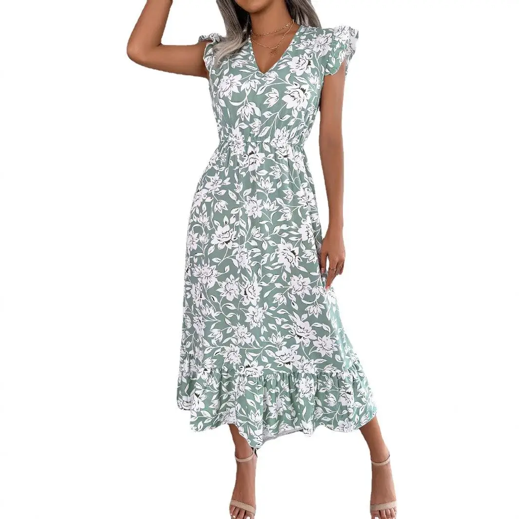 Casual floral renda cintura cinching longo dr vaion vestido feminino faion cintura elástica a linha saia scela ci caminhada