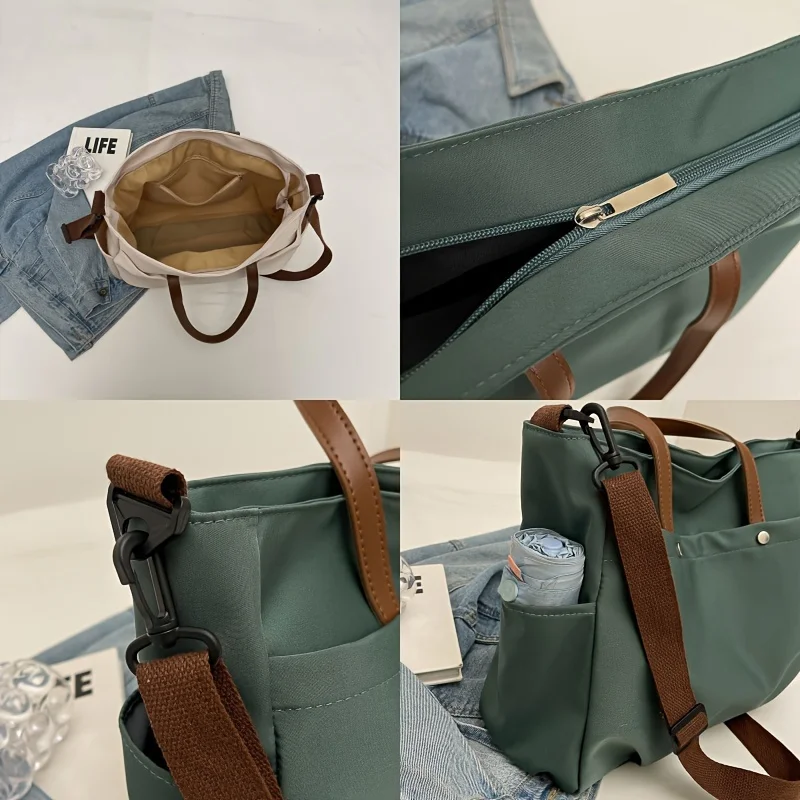 Large Capacity Nylon Material Tote Bag, Casual And Simple Style Shoulder Bag For Women Daily Commute