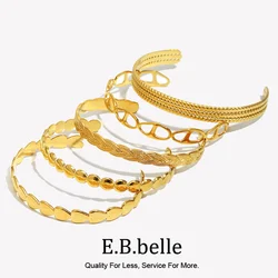 E.B.belle Adjustable Stainless Steel Open Cuff Bangles Bracelets For Women Fashion Heart Round Braid  Gold Plated Bangle