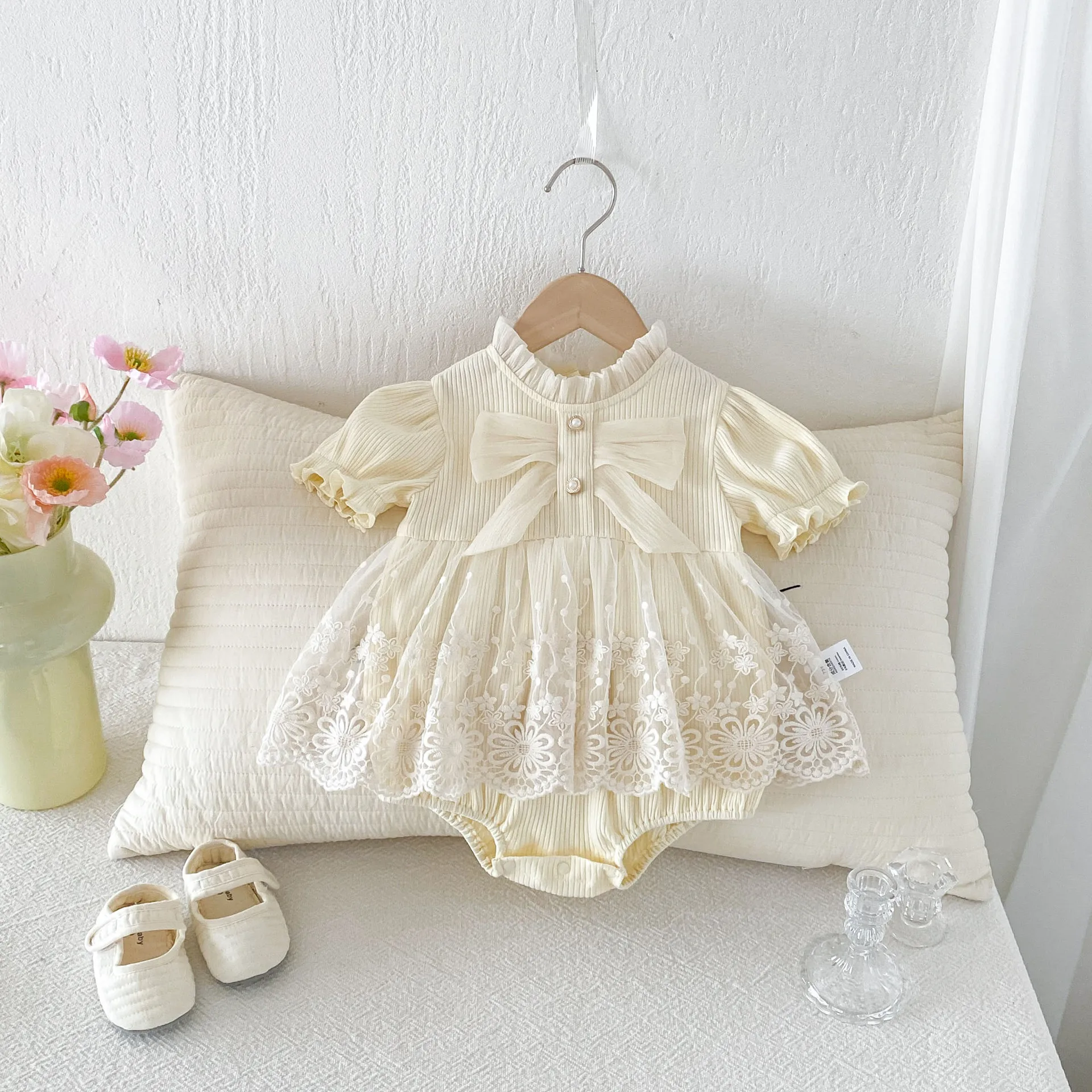 Baby Clothes 0-24M Girls' Bodysuit Dress 2026 Summer Newborn Baby Short Sleeve Romper Lace Dress One Piece Party Birthday Outfit