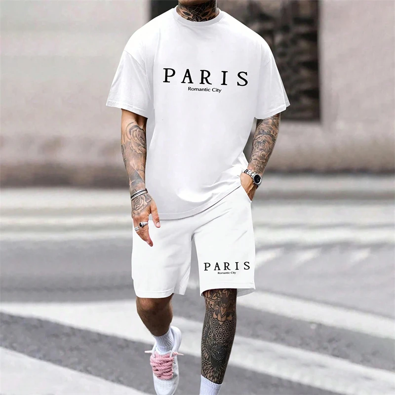 

Men's 2026 Summer New Hot Men's Casual Suit Classic Letter-Printed T-Shirt and Shorts 2-Piece O-Collar Men's Outdoor Sportswear