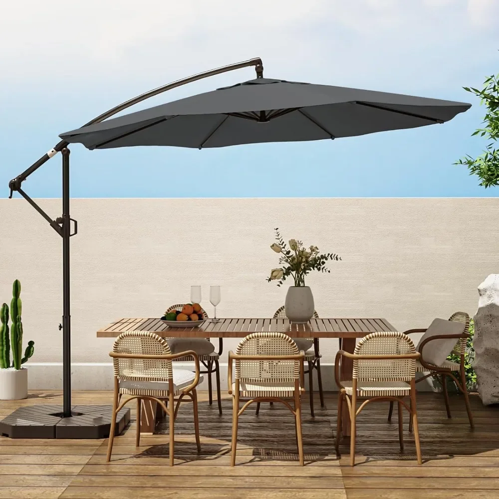 10ft Patio Umbrellas Offset Outdoor Umbrella Cantilever Hanging Umbrellas w/Infinite Tilt, for Yard, Garden & Deck, Grey