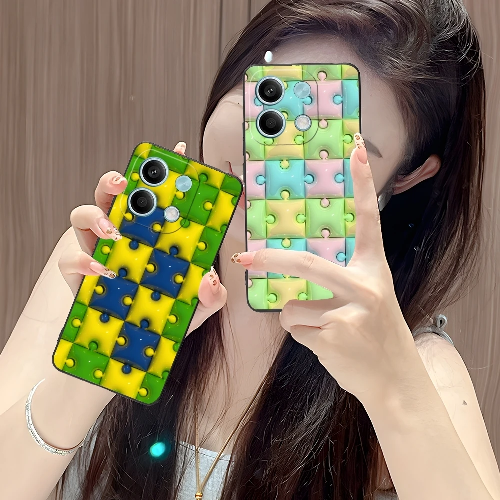 Puzzle Fashion Pretty Mobile Cell Phone Case for Xiaomi POCO M6 M5 M4 M3 X6 X5 X4 X3 F6 F5 F4 F3 F2 C40 Pro GT 5G Black Cover