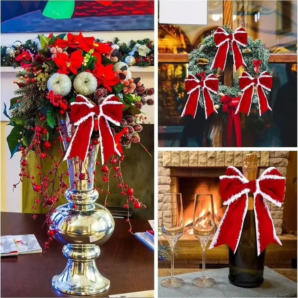 1/5m Christmas Decoration Red Ribbons DIY White Fur Edge Christmas Bows 5cm Wide Christmas Tree Decoration Ribbon