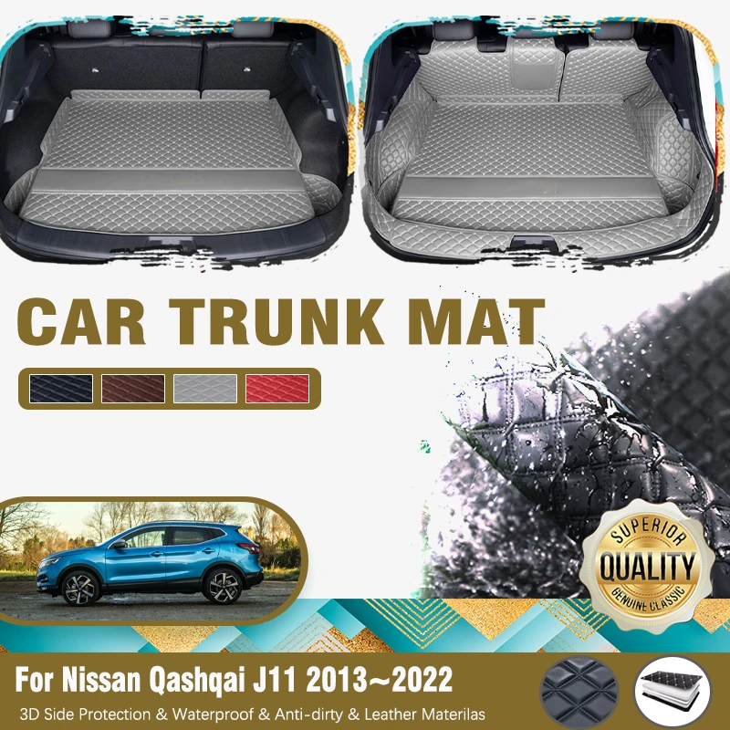 Car Rear Trunk Matt For Nissan Qashqai Rogue Sport j11 2013~2022 Leather Pads Cargo Liner Carpets Boot Covrers Carro Accessories