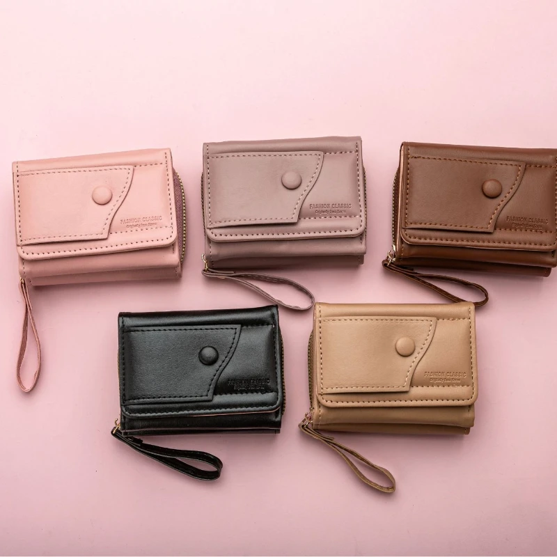 

1pcs Short Wallet Zipper Tower Buckle Zero Wallet Handheld Bag Solid Color Simple Versatile Fashionable Large Capacity Card Pack