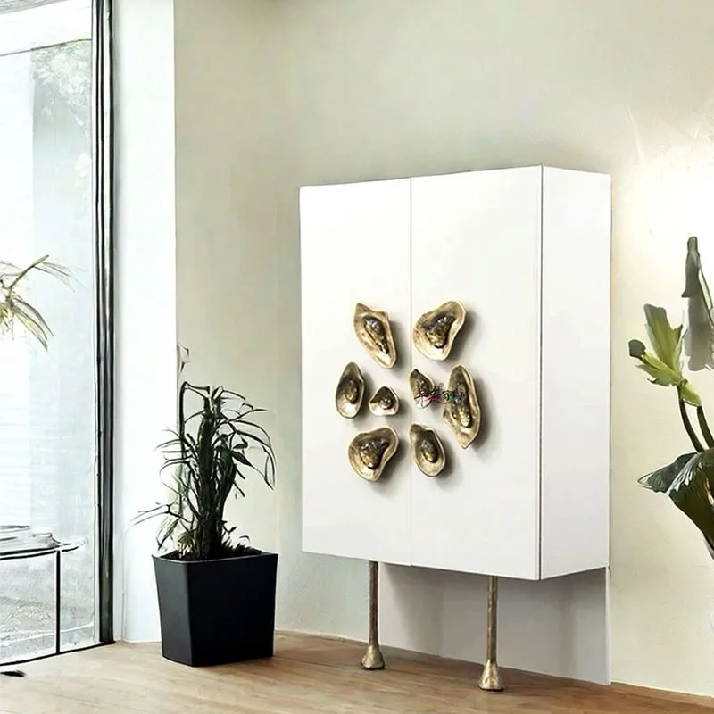 Solid wood wine cabinet luxury villa home design sense dining side cabinet creative light luxury high sense wall locker