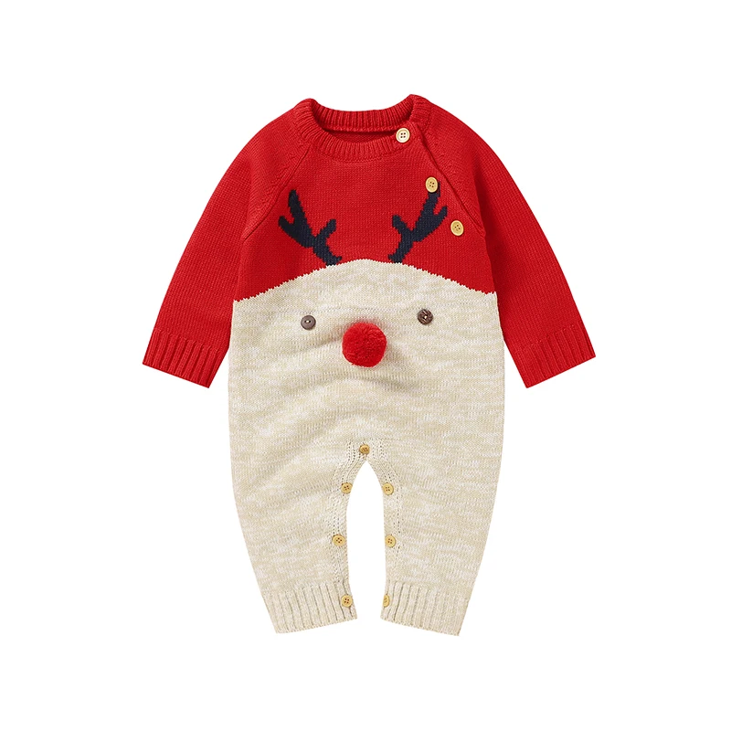 Baby Boys Christmas Rompers Reindeer Knitted Infantil Jumpsuits Toddler Girls New Year\'s Costume Children Overalls Clothes 0-2