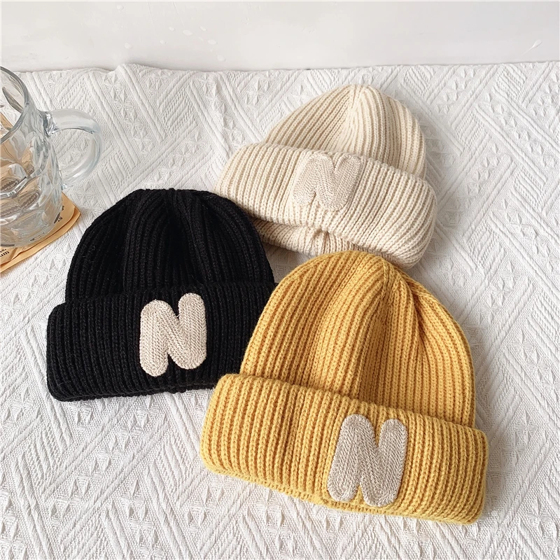 ins Korean version of everything autumn and winter children melon skin wool hat alphabet hat boys and girls baby pullover knitte